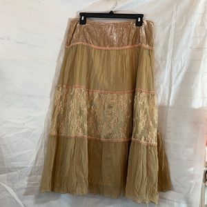 Free People prairie boho maxi or midi skirt silk and lace size medium